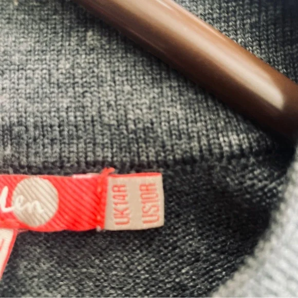 Boden Grey Wool Sweater Dress Beaded Ruffled Neckline with  Gems Size US 10R - Picture 8 of 10